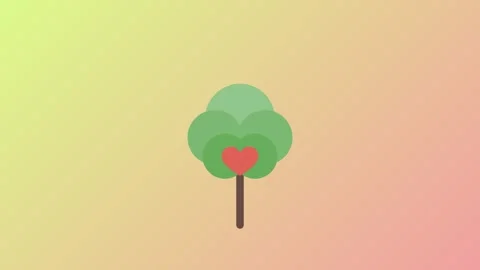 Stylized growing tree with a vibrant heart symbol on a soft green and pink .. Stock-Footage 345982336