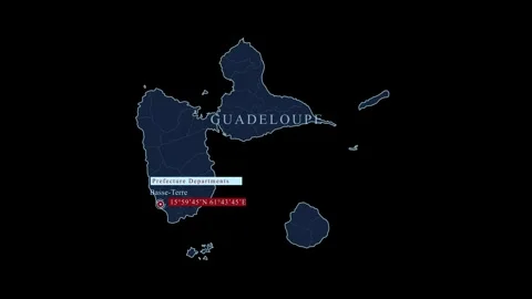Stylized guadeloupe map with basse-terre city and coordinates, Stock Footage 284462491