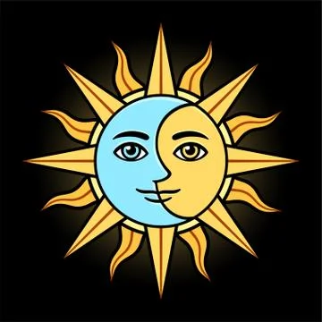 Stylized half sun and moon face Stock Illustration