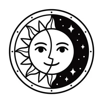 Stylized half sun and moon face Stock Illustration