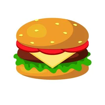 Stylized hamburger or cheeseburger. Fast food food. Vector illustration. Isol Stock Illustration