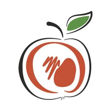 Stylized hand-drawn apple with a leaf. Stock Illustration