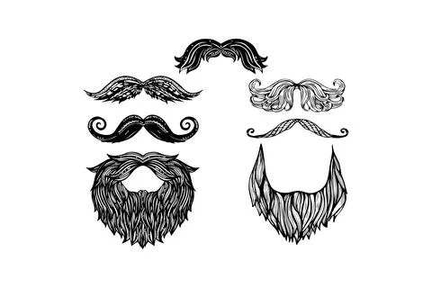 Stylized hand-drawn beards and mustaches collection. Vector icon design. Stock Illustration