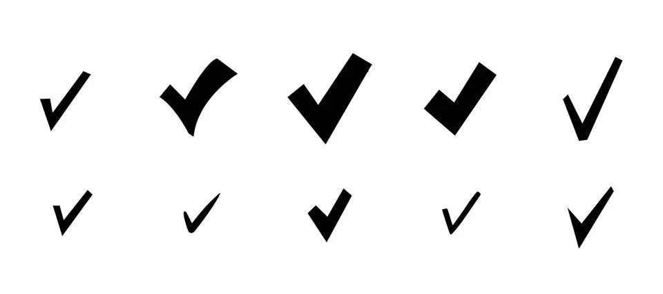 Stylized Hand Drawn Black Checkmark Graphic Set Stock Illustration