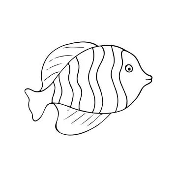 Stylized  hand drawn fish ideal for childrens decor, sea themes, and patter.. Stock Illustration