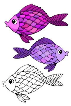 Stylized hand drawn fish. Second set. Stock Illustration
