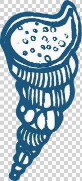 Stylized hand-drawn seashell is showing blue spiral stripes and spots on Stockillustratie
