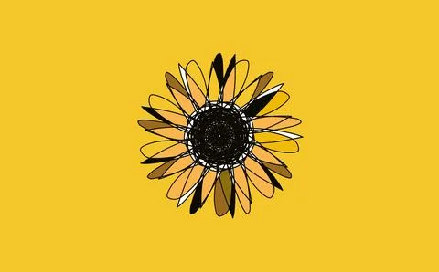 Stylized Hand-Drawn Sunflower Vector Illustration on Yellow Background Stock Illustration