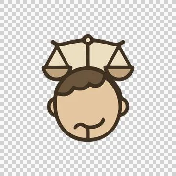 Stylized Handdrawn Simple Person Head with Scales of Justice Symbol on Top Stockillustratie