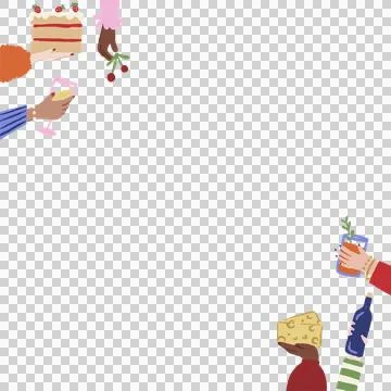 Stylized hands are forming border in flat design, offering cake and wine Stock-Illustration