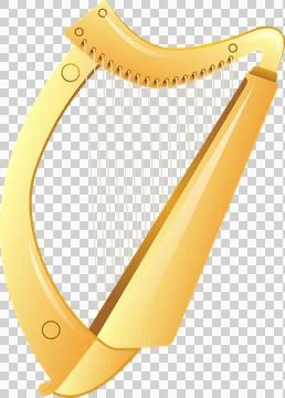 Stylized harp is shining in 3D render on transparent background, featuring Stock Illustration