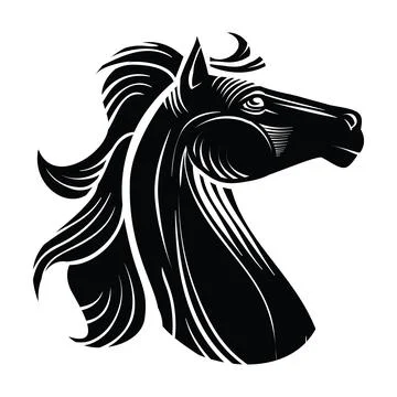 Stylized head of a horse with a chic mane, logo, isolated object on a white b Stock Illustration