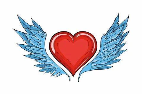Stylized heart with blue wings Stock Illustration