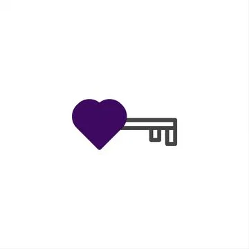 A stylized heart shape adorns the key, representing love, access, affection.. Stock Illustration