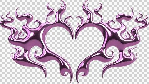Stylized heart shape is forming with mirrored flame swirls in flat design on Illustrazione stock