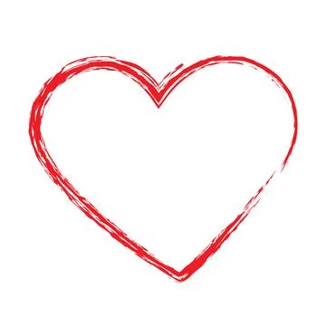 Stylized heart shape of hand drawn brush stroke in trendy red. Abstract frame Illustrazione stock