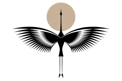 Stylized heron logo design, Abstract flying bird or stork symbol template Stock Illustration