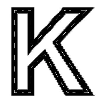 Stylized highway letter K, with dashed lane road typography font Stock Illustration