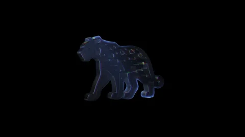 Stylized holographic leopard with chrome texture on black Stock Footage 313081801