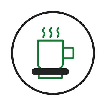 Stylized hot drink mug with steam in simple line art inside a circle repres.. Stock Illustration
