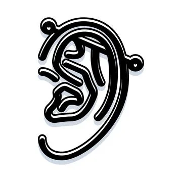 Stylized human ear with body piercing outline artwork Stock Illustration
