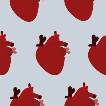 Stylized human heart on a light blue background. Seamless pattern. Vector ill Stock Illustration