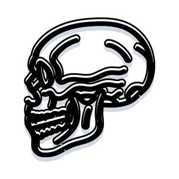 Stylized human skull drawing in thick continuous lines Stock Illustration