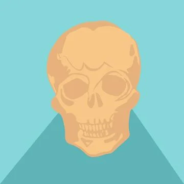 Stylized human skull graphic is floating on teal triangular base with 스톡 일러스트
