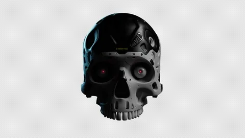 Stylized human skull. image of an evil robot. stylization on the theme of neu Stock Footage 234925048
