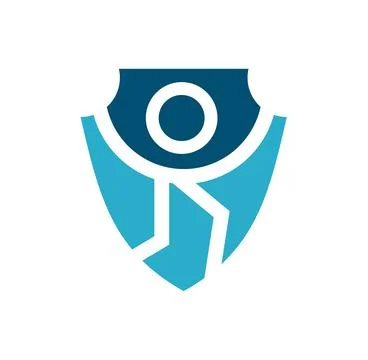 Stylized human vector icon logo figure emblem within a protective shield icon Stock Illustration