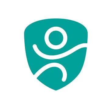 Stylized human vector logo icon figure inside a green shield representing Stock Illustration