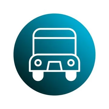 A stylized icon of a bus with a blue gradient background creating depth eff.. Stock Illustration