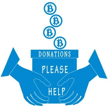 Stylized icon calling to make a donation. Bitcoins are poured into a box for  Stockillustratie