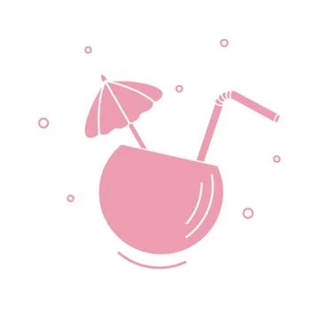 Stylized icon of the cocktail in half coconut, tube and umbrella. Travel and  Stock Illustration