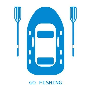 Stylized icon of a colored inflatable boat with oars for fishing Stock Illustration