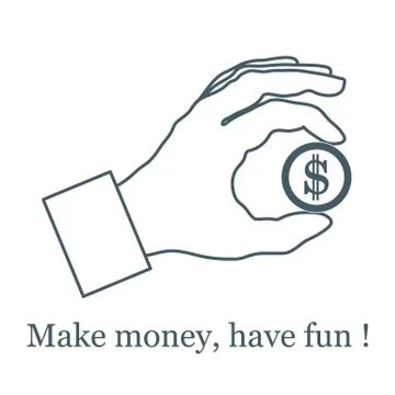 Stylized icon of hand holding a coin. Business and finance theme. Stock Illustration