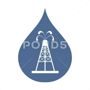 Stylized icon of the oil rig with fountains spurting up oil with