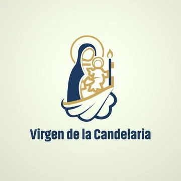 Stylized Icon of Virgen de la Candelaria with Baby Jesus and Candle Stock Illustration