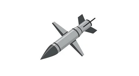 Stylized illustration of a gray rocket or missile with dark fins and nose c.. Stock Illustration