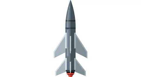 Stylized illustration of a grey rocket with red accents, pointed nose, and .. Stock Illustration