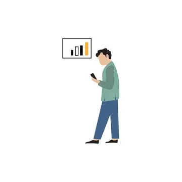 A stylized illustration of a man looking at his phone. Stock Illustration