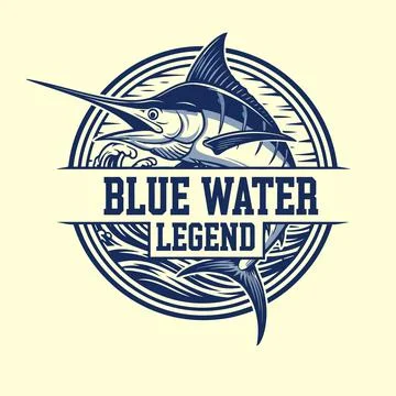 A stylized illustration of a marlin fish in a circular design tshirt design Stock Illustration