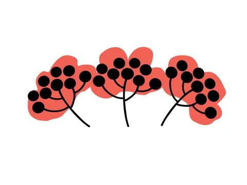 Stylized illustration of three clusters of red flowers with black centers on a Stock Illustration