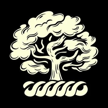 A stylized illustration of a tree with a thick trunk and full crown resting Stock Illustration
