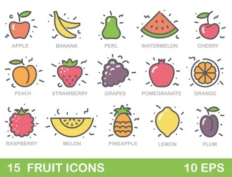 Stylized illustrations of fruit. Vector icons Stock Illustration