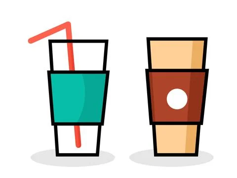 Stylized Illustrations of Two Different To-Go Beverage Cups with Colorful L.. Stock Illustration