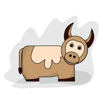 The stylized image of a cow. Vector drawing of a brown bull in cartoon style Stock Illustration