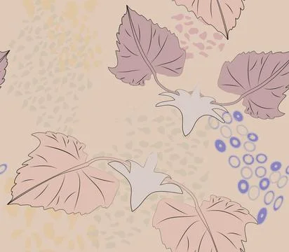 Stylized image of grape leaves, berries, tendrils in a seamless western pat.. Stock Illustration