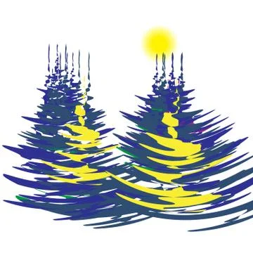 The stylized image of spruce forest on a winter day. Bright sun illustration Stock Illustration