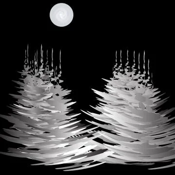 The stylized image of spruce trees in winter. Night moonlight illustration Stock Illustration